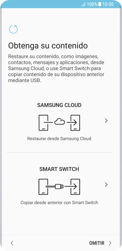 Puedes transferir el contenido de otro teléfono cuando activas tu teléfono por primera vez y cuando lo has restablecido. Cuando aparezca en la pantalla del teléfono esta imagen, ya está listo para la transmisión del contenido del otro teléfono.
