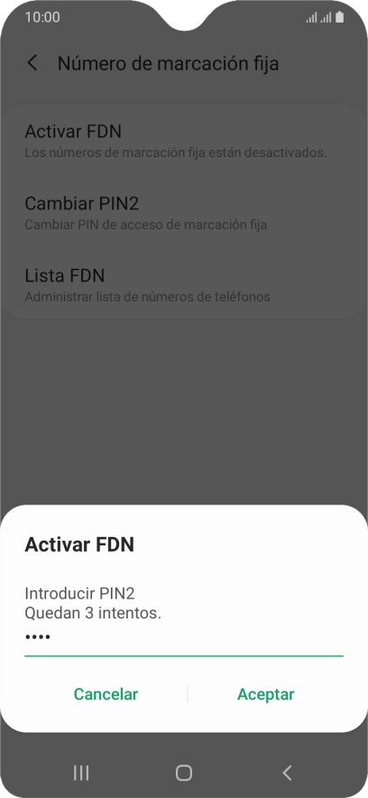 Introduce el código PIN2 y pulsa Aceptar.