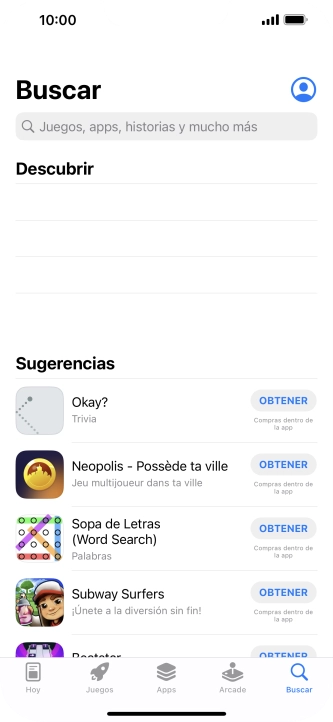 Pulsa en el campo de búsqueda e introduce el nombre o el tema de la app deseada.