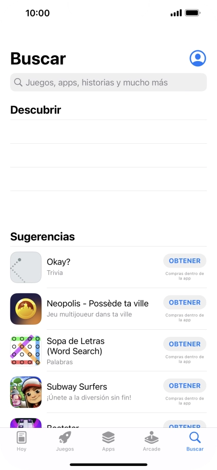 Pulsa en el campo de búsqueda e introduce el nombre o el tema de la app deseada.