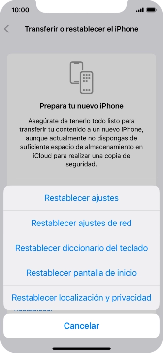 Pulsa Restablecer ajustes.