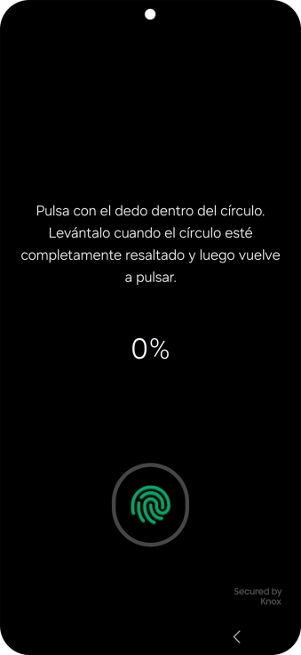 Sigue las indicaciones de la pantalla para crear una huella digital como código de seguridad.