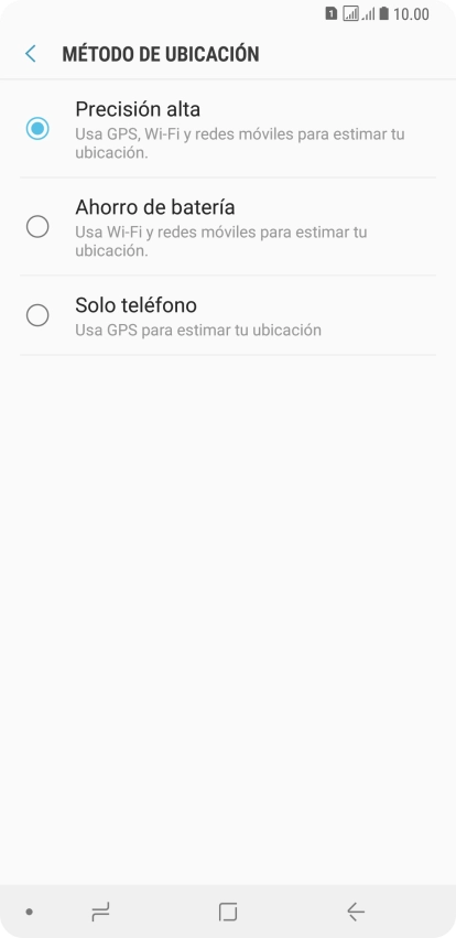 Si seleccionas Precisión alta, el teléfono podrá encontrar tu posición exacta con ayuda de los satélites GPS, la red móvil y una red wifi cercana. El GPS por satélite requiere vista libre al cielo.
