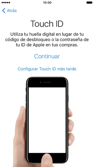Sigue las indicaciones de la pantalla para activar el uso del sensor de identidad o pulsa Configurar Touch ID más tarde.