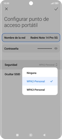 Pulsa WPA3-Personal para proteger la conexión wifi con una contraseña.