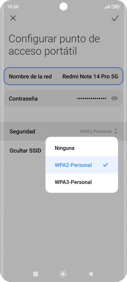 Pulsa WPA3-Personal para proteger la conexión wifi con una contraseña.
