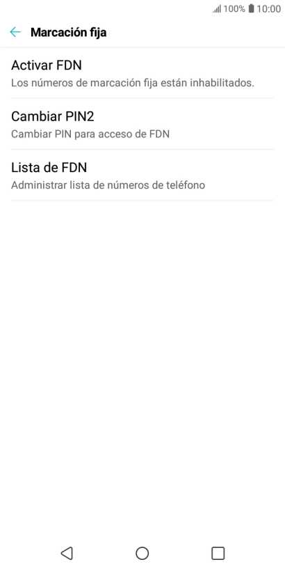 Pulsa Activar FDN para activar la marcación fija.