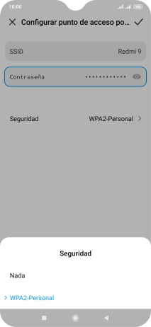 Pulsa WPA2-Personal para proteger la conexión wifi con una contraseña.