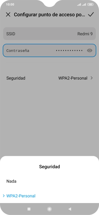 Pulsa WPA2-Personal para proteger la conexión wifi con una contraseña.