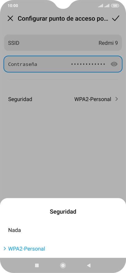 Pulsa WPA2-Personal para proteger la conexión wifi con una contraseña.