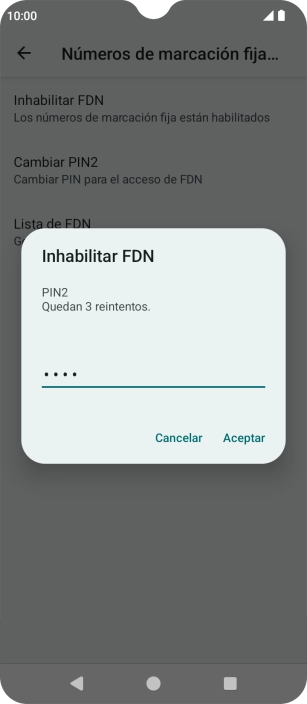Introduce el código PIN2 y pulsa Aceptar.