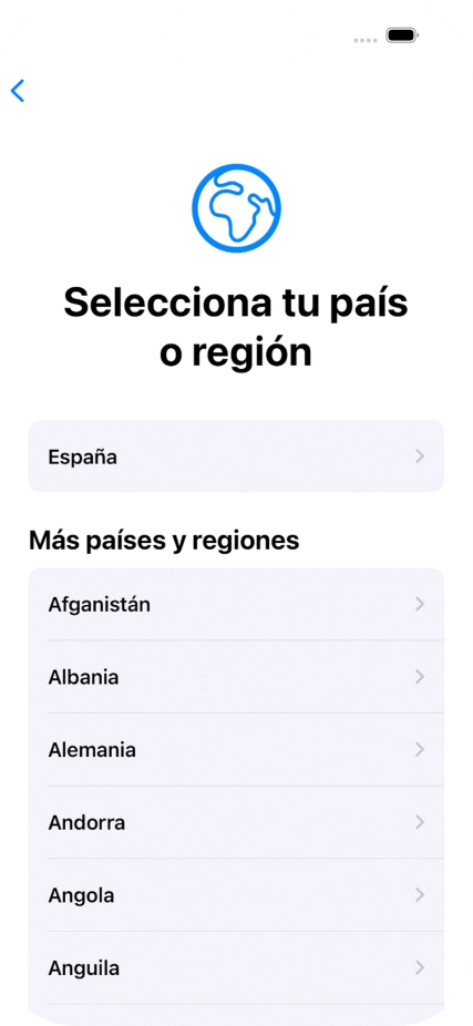 Pulsa el país o el área deseados.