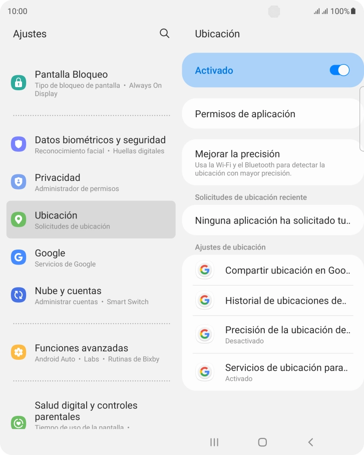 Pulsa Permisos de aplicación.