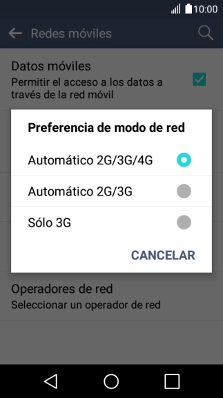 Pulsa el tipo de red deseado.