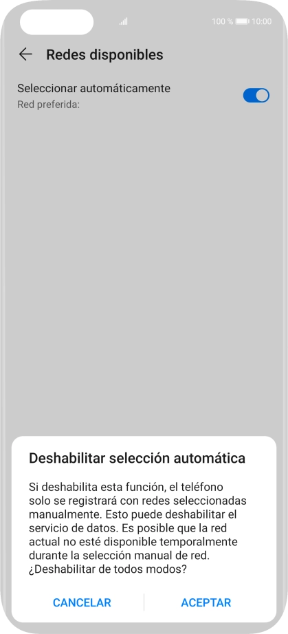 Pulsa ACEPTAR y espera mientras el teléfono está buscando redes.