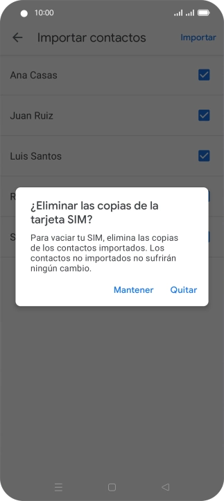 Si deseas conservar los contactos existentes de la tarjeta SIM, pulsa Mantener.