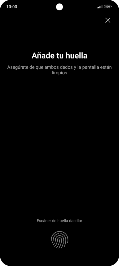 Sigue las indicaciones de la pantalla para crear una huella digital como código de seguridad.