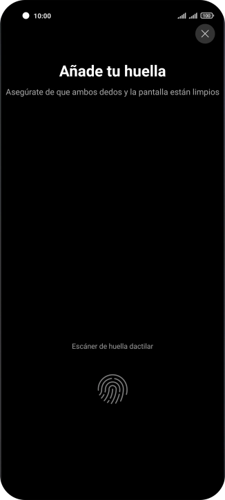 Sigue las indicaciones de la pantalla para crear una huella digital como código de seguridad.