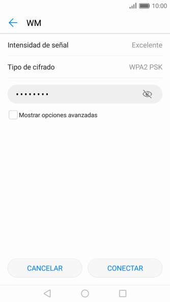 Introduce la contraseña de la red wifi y pulsa CONECTAR.