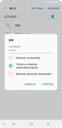 Introduce la contraseña de la red wifi y pulsa CONECTAR.