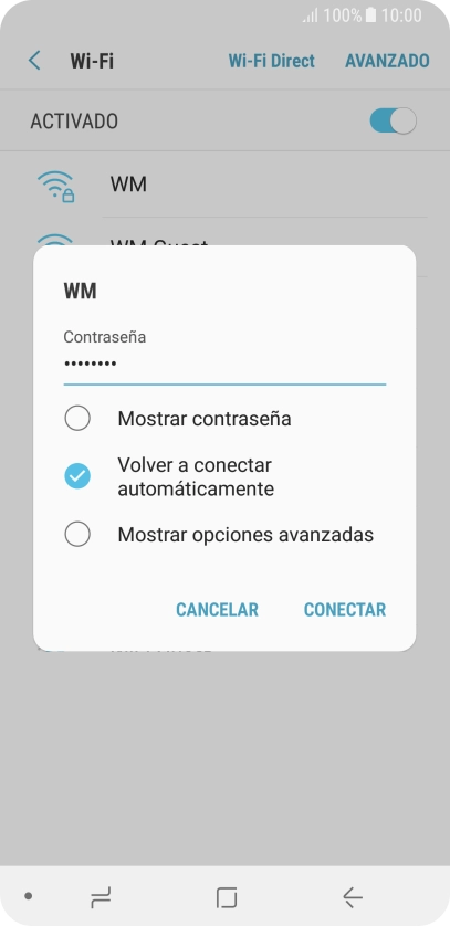 Introduce la contraseña de la red wifi y pulsa CONECTAR.