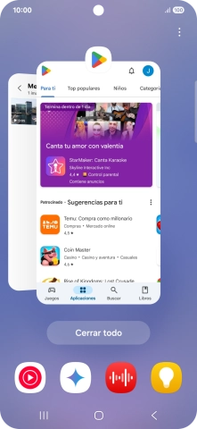 Para cerrar una sola aplicación en ejecución, desliza el dedo hacia arriba sobre la aplicación deseada.