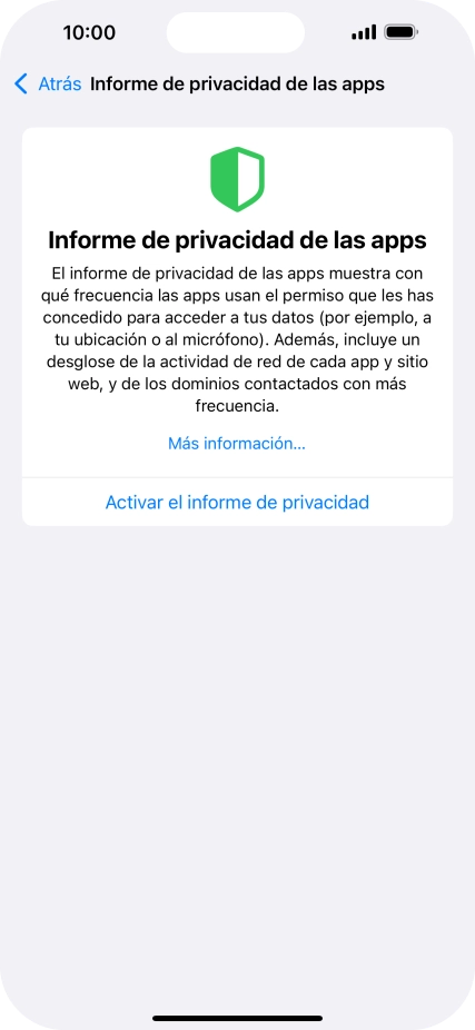Pulsa Activar el informe de privacidad para activar la función.