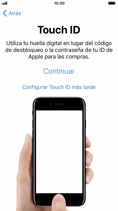 Sigue las indicaciones de la pantalla para activar el uso del sensor de identidad o pulsa Configurar Touch ID más tarde.