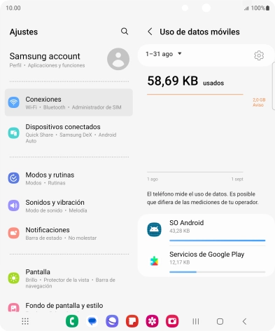 El consumo de datos por cada aplicación aparece bajo el nombre de la aplicación.