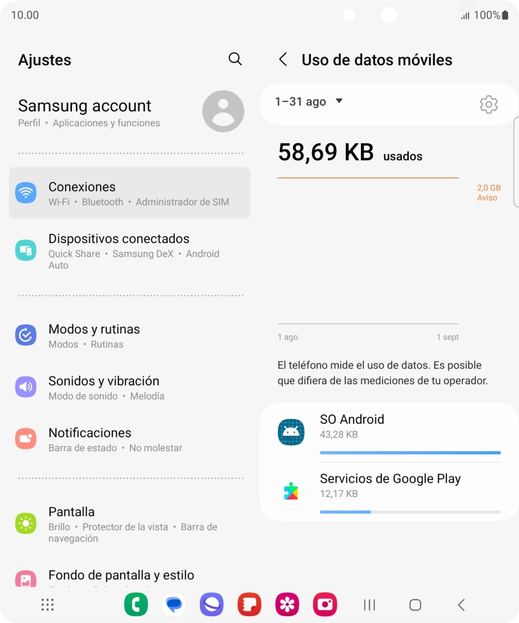 El consumo de datos por cada aplicación aparece bajo el nombre de la aplicación.
