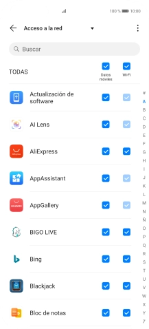 Pulsa en el campo junto al nombre de la aplicación bajo la columna de 