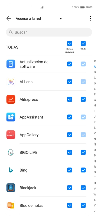 Pulsa en el campo junto al nombre de la aplicación bajo la columna de 