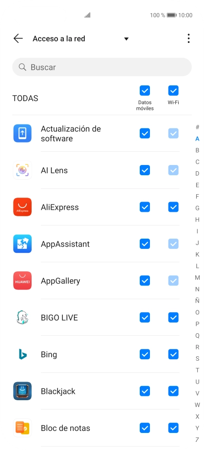 Pulsa en el campo junto al nombre de la aplicación bajo la columna de 