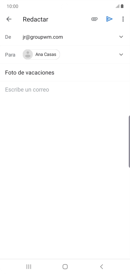 Pulsa en el campo de escritura  y escribe el texto del correo electrónico.