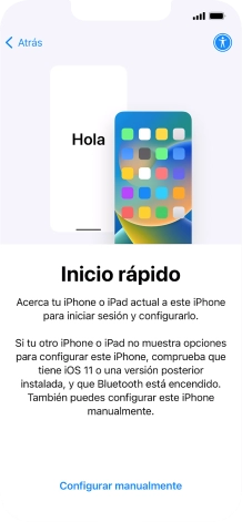 Sigue las indicaciones de la pantalla para transferir contenido de otro dispositivo iOS11 o con una versión más reciente o pulsa Configurar manualmente.