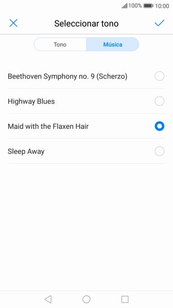 Al encontrar un timbre de llamada de tu gusto, pulsa el icono de aceptar.