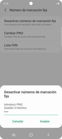 Introduce el código PIN2 y pulsa Aceptar.