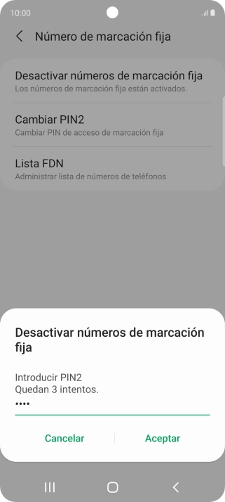 Introduce el código PIN2 y pulsa Aceptar.