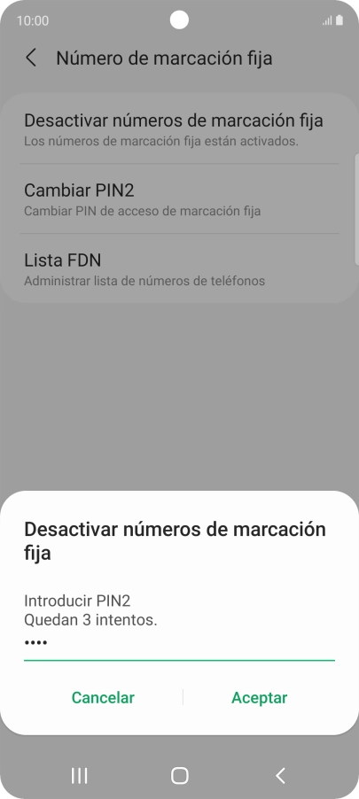 Introduce el código PIN2 y pulsa Aceptar.