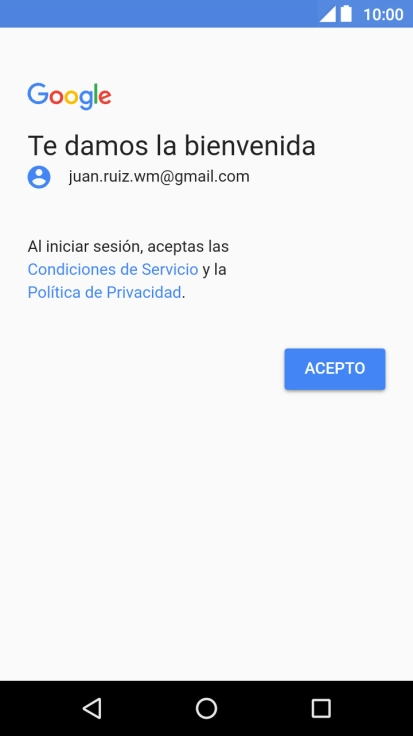 Pulsa ACEPTO y sigue las indicaciones de la pantalla para seleccionar los ajustes de tu cuenta de Google.