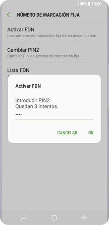 Introduce el código PIN2 y pulsa OK.