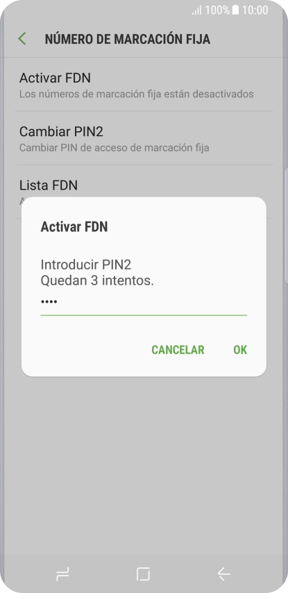 Introduce el código PIN2 y pulsa OK.