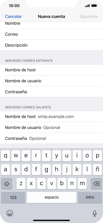 Pulsa Nombre de host e introduce smtp.vodafone.es.
