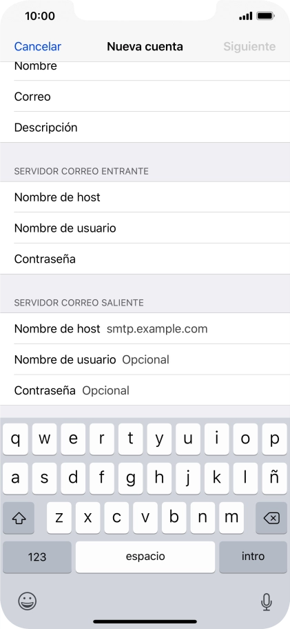 Pulsa Nombre de host e introduce smtp.vodafone.es.