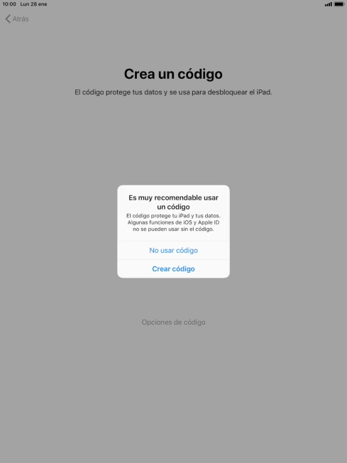 Si desactivas la función, pulsa No usar código.