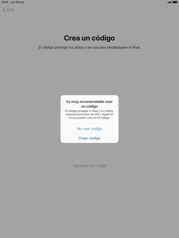 Si desactivas la función, pulsa No usar código.