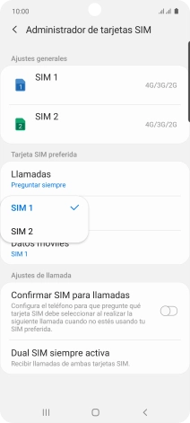 Pulsa la tarjeta SIM deseada.