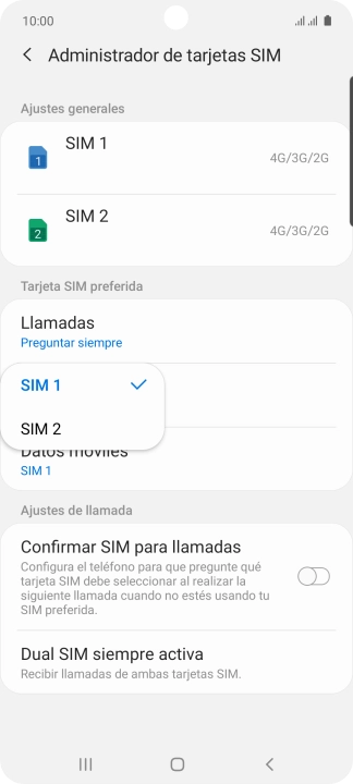 Pulsa la tarjeta SIM deseada.