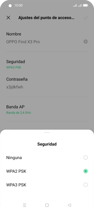 Pulsa WPA3 PSK para proteger la conexión wifi con una contraseña.