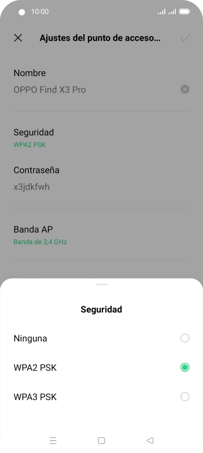Pulsa WPA3 PSK para proteger la conexión wifi con una contraseña.